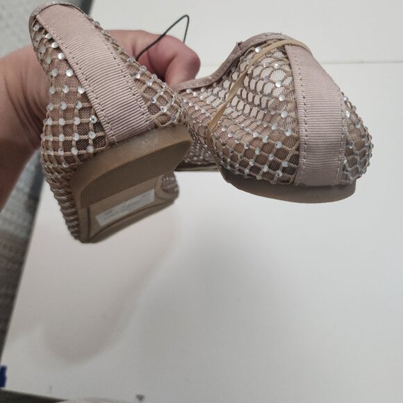 Pop Attraction Nude Women's Size 8.5 Beige Mesh Rhinestones Jewel Ballet Flat - Picture 10 of 12